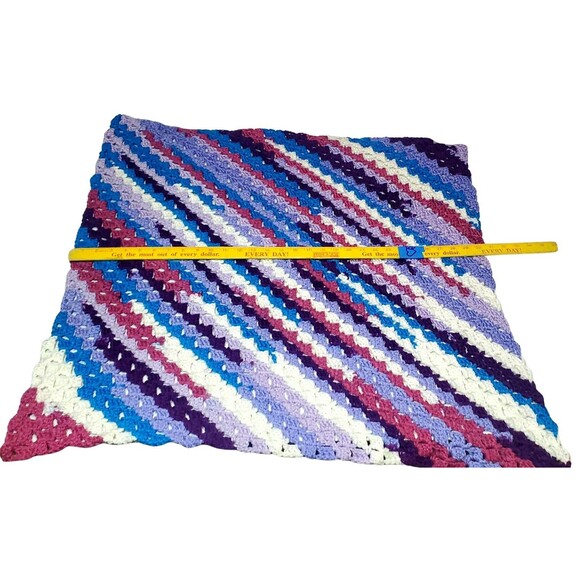 Handmade C2C Crochet Baby Blanket 30x30 Purple Blue White Lap Throw Gift - Picture 9 of 10